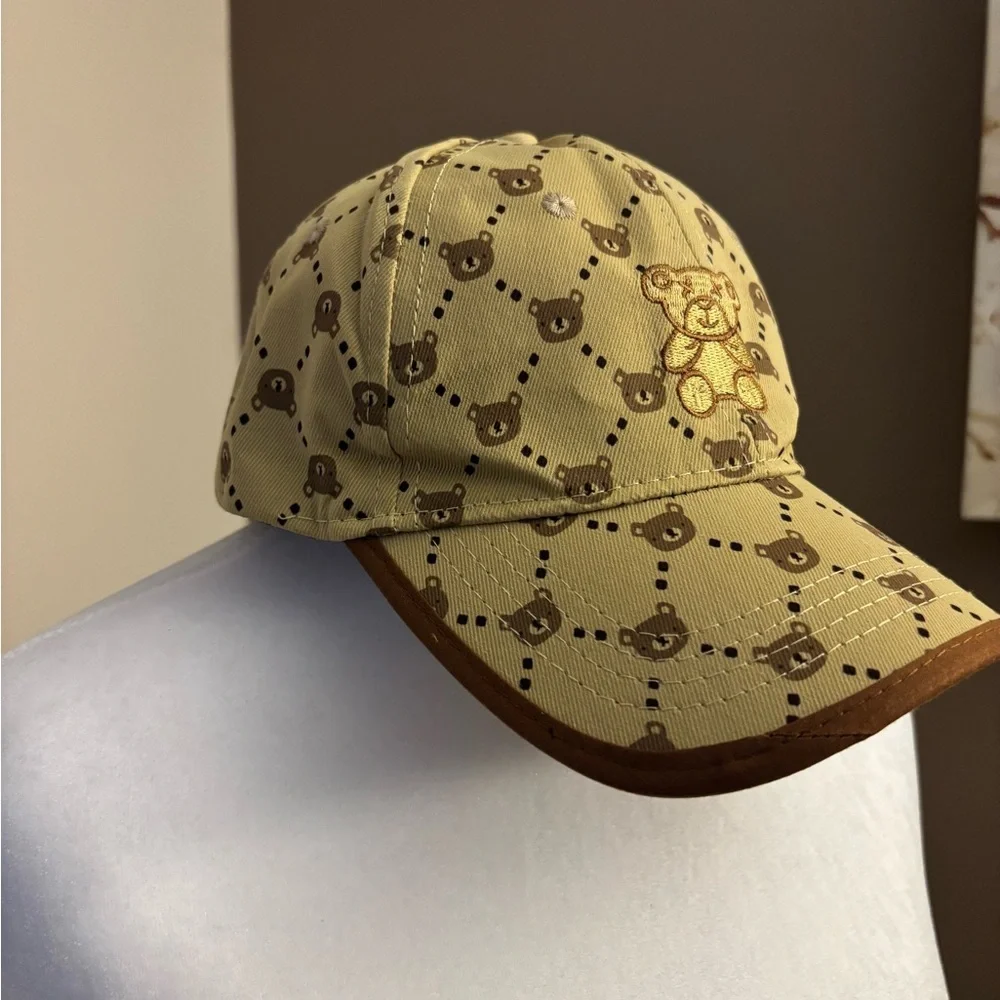 Kids Brown Monogram Bear Print Baseball Cap Adjustable